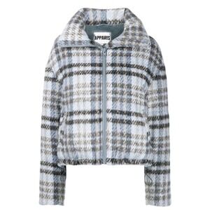 Apparis Josh Jacket Large‎ Blue Gray Plaid Puffer Faux Fur Lined Outdoor NEW